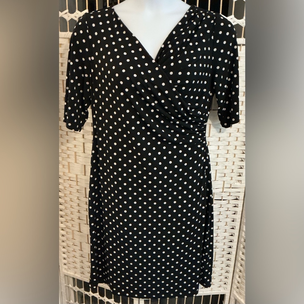 Connected Apparel Polka Dot Midi Dress in Black and White